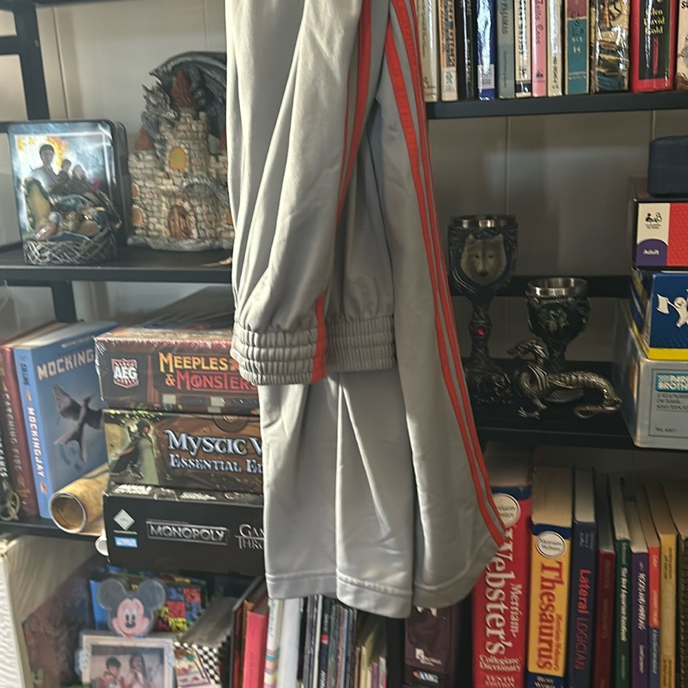 Light Grey and blood orange track pants